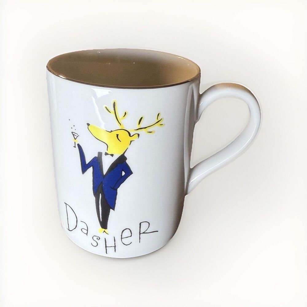 Pottery Barn Reindeer Blitzen Donner Porcelain Mugs Set Of 2‎ - Picture 3 of 5